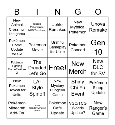 Pokémon Presents Bingo Card