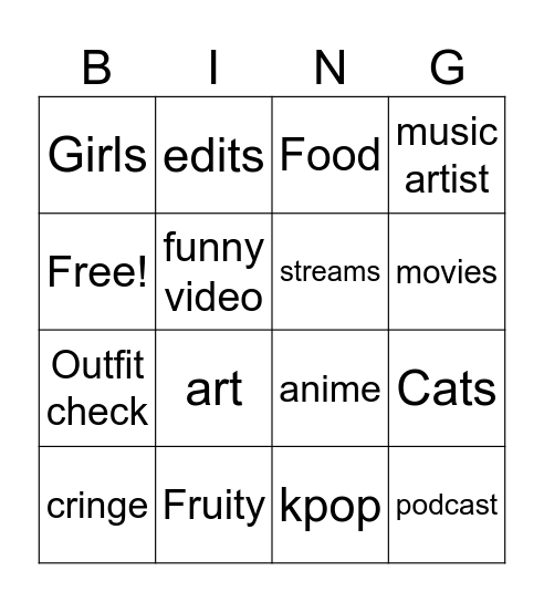 IG REELS Bingo Card