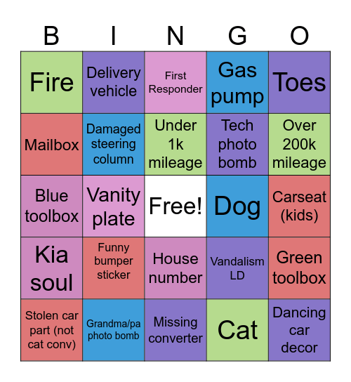 Team Evans BINGO Card