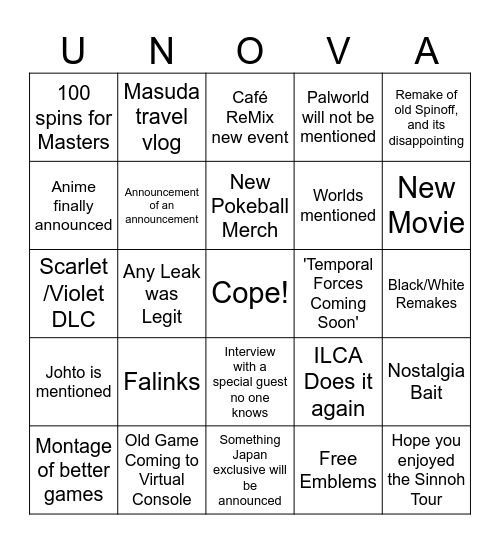 Pokémon Presents Bingo Card