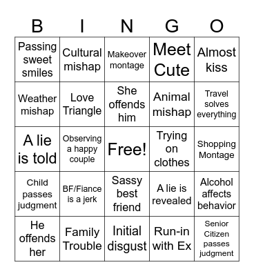Rom Com Bingo Card