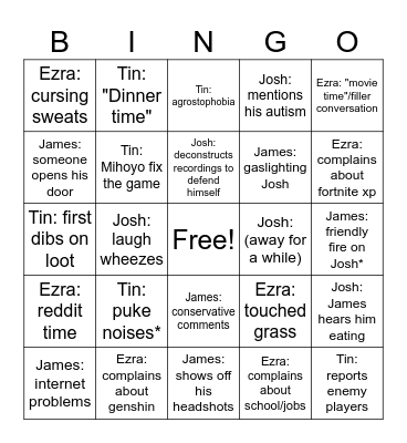 Safe Space Bingo Card