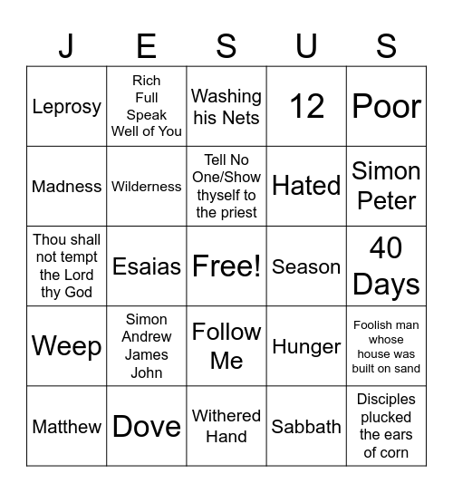 Who Wants to Be A Disciple! Bingo Card