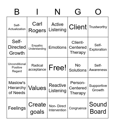 Person- Centered Therapy Bingo Card