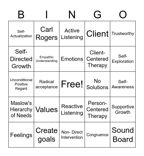 Person- Centered Therapy Bingo Card