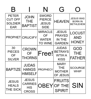 LIFE OF JESUS Bingo Card