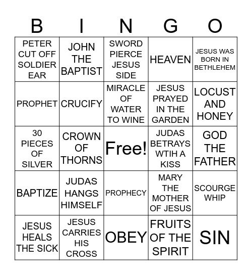 LIFE OF JESUS Bingo Card