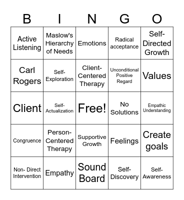 Person- Centered Therapy Bingo Card