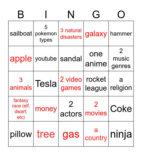 Infinite craft Bingo Card