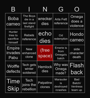 Bad Batch Season 3 Bingo Card