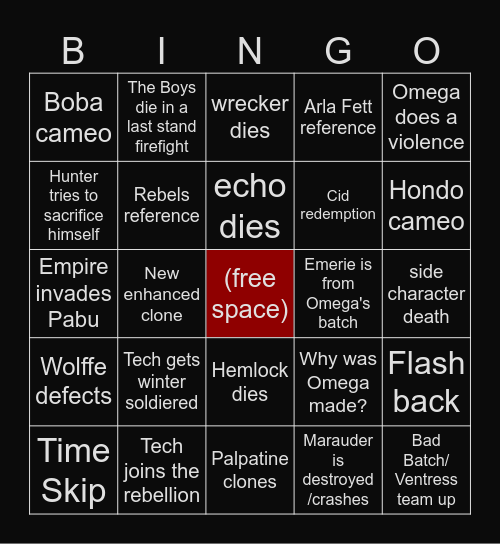 Bad Batch Season 3 Bingo Card