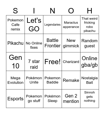Pokémon Presents Bingo Card