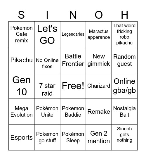 Pokémon Presents Bingo Card