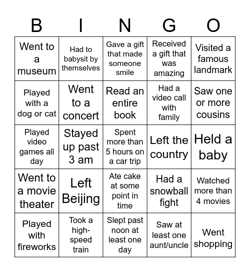 Over winter break...Find someone who.... Bingo Card