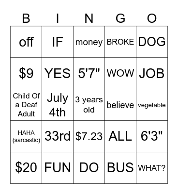 Untitled Bingo Card