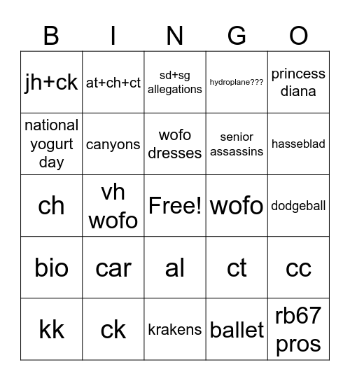 febuary Bingo Card
