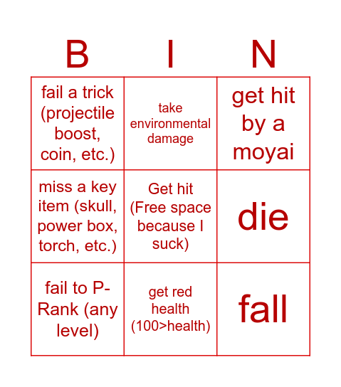 Ultrakill bingo Card