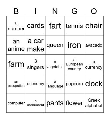 Untitled Bingo Card