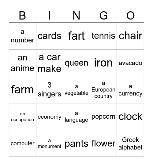 Untitled Bingo Card