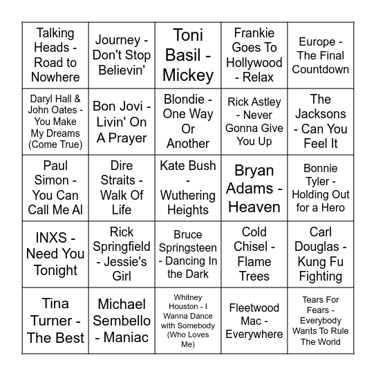 I feel the need, The need for Speed Bingo Card