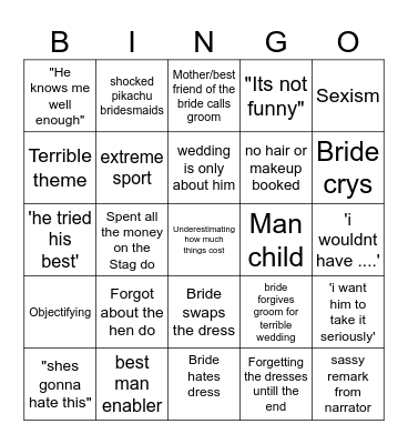 Dont tell the bride Bingo Card