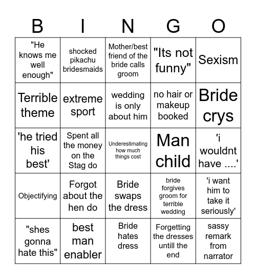 Dont tell the bride Bingo Card