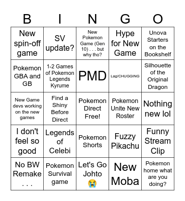 Pokemon Direct Bingo Card