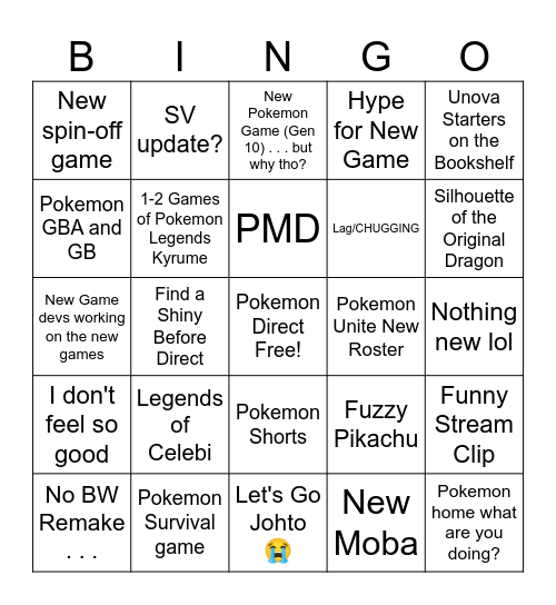 Pokemon Direct Bingo Card