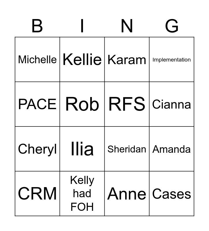 Team 4 Bingo Card