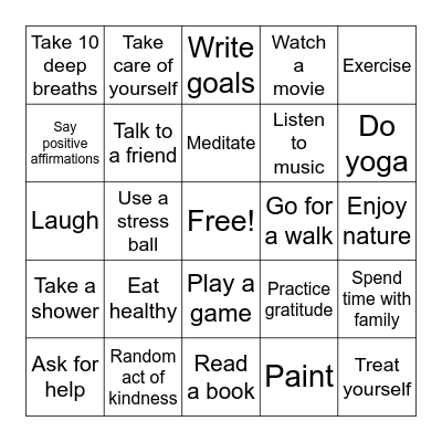 Coping Skills BINGO Card