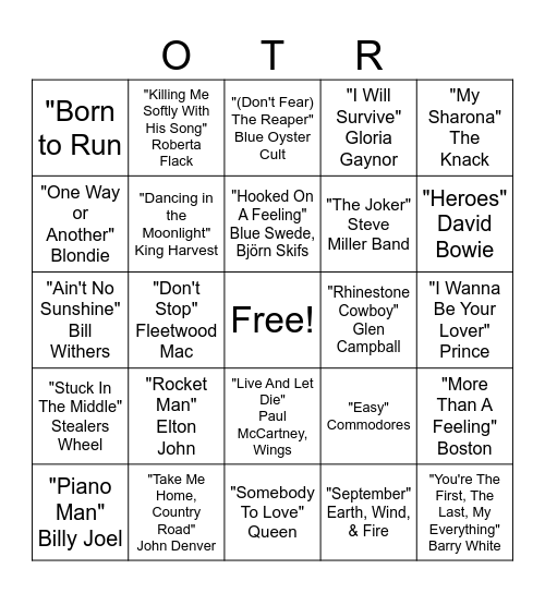 70's Bingo Pt 2 Bingo Card