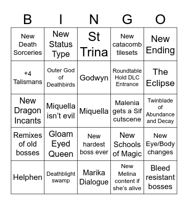 Elden ring dlc Bingo Card