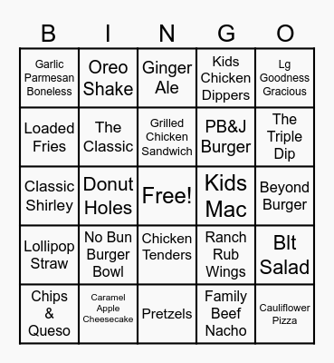 Dom's Food Runner Bingo Card