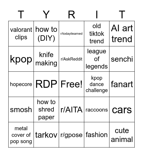 Veda v. Chat for Horrar Gaem Bingo Card