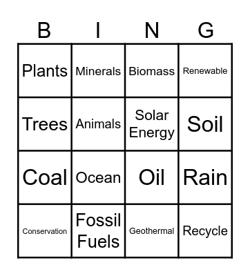 Natural Resource Bingo Card