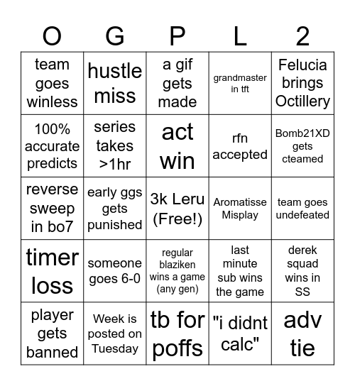 OGPL 2 Bingo Card