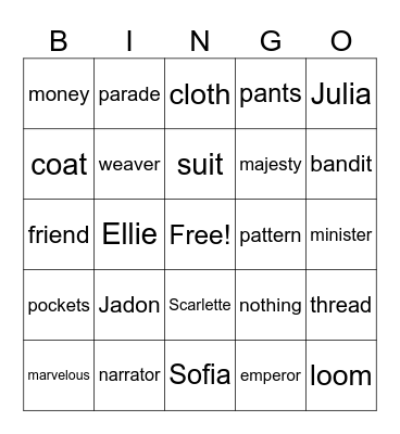 Emperor's New Clothes Bingo Card