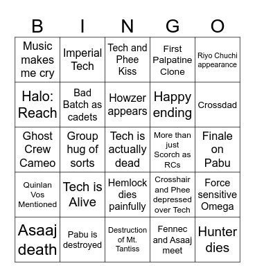 The Bad Batch Season 3/Final Season Bingo Card