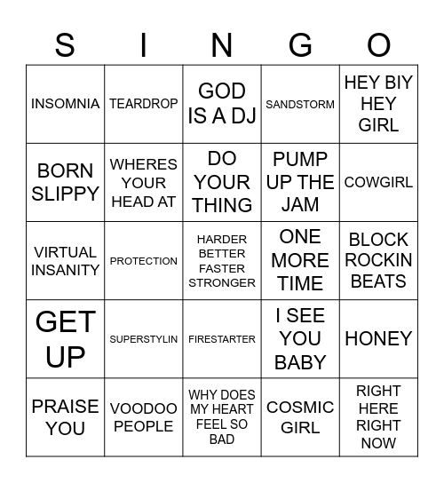 891 BEST ELECTRONIC MUSIC CLASSICS Bingo Card