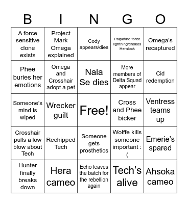 Bad Batch Season 3 Bingo Card