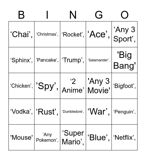 Untitled Bingo Card