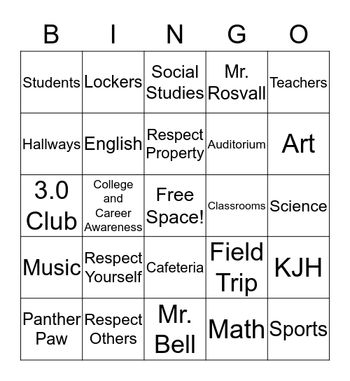 KJH Bingo  Bingo Card