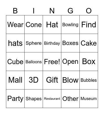 3D Shapes Bingo Card