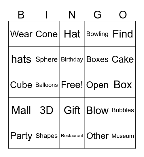 3D Shapes Bingo Card