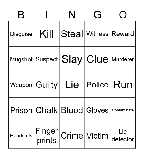 Murder Mystery Bingo Card