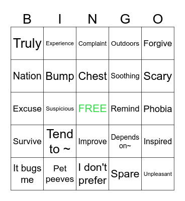 BINGO test !! Bingo Card