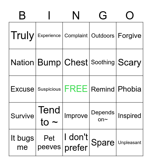 BINGO test !! Bingo Card