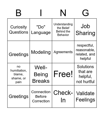 Positive Discipline Bingo Card