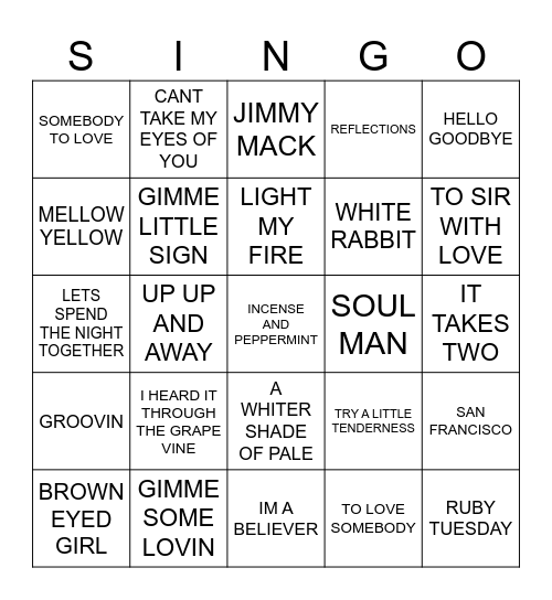 893 I HEARD IT THROUGH THE GRAPEVINE 1967 Bingo Card