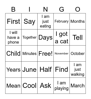 Bingo Test~! Bingo Card